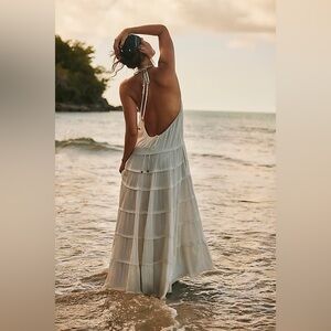 Free People Somewhere Sunny Drop Waist Maxi Dress in Green